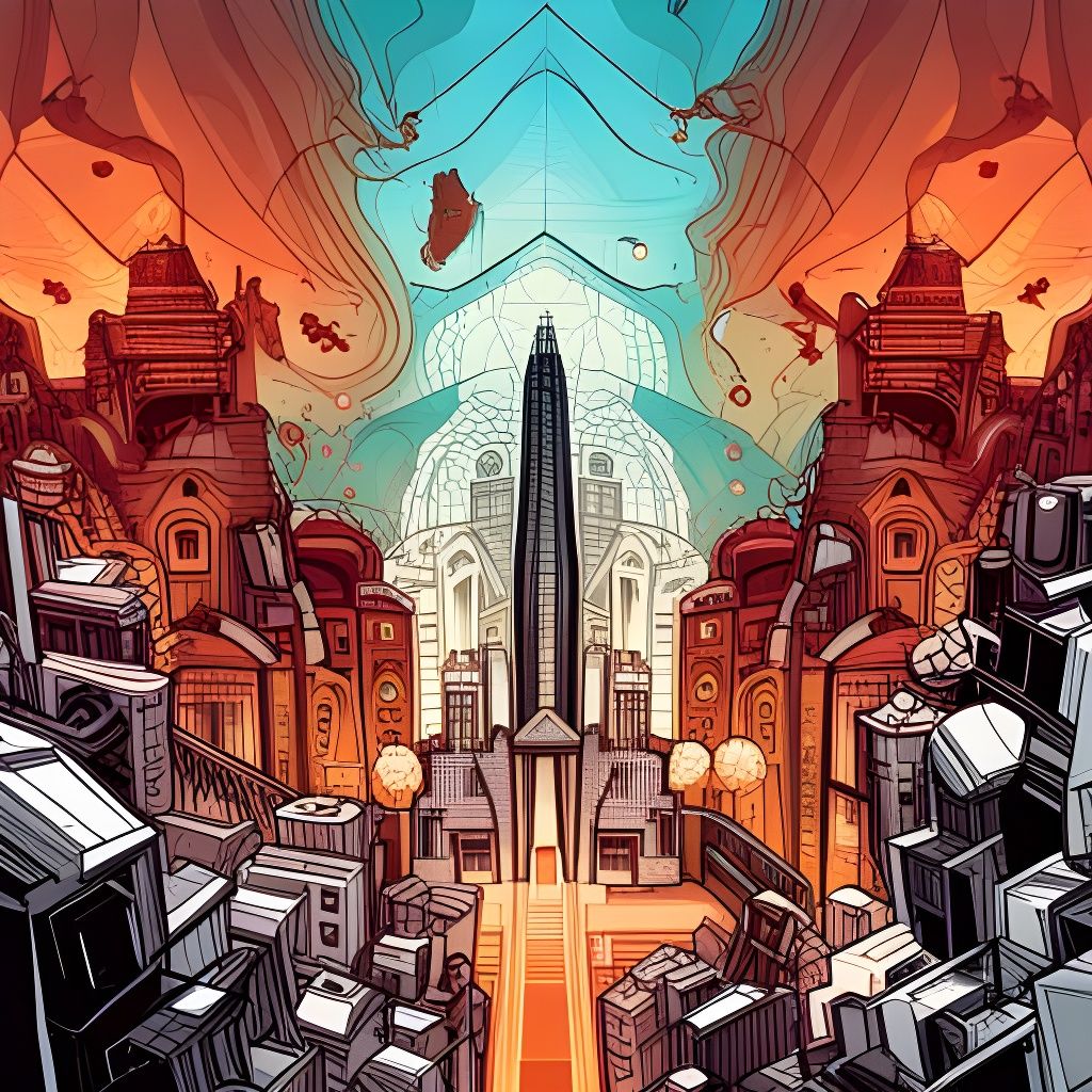 Geometric Architecture Splash Art in Digital Style