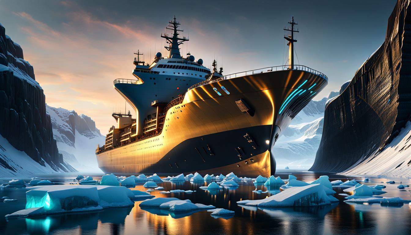 Futuristic Icebreaker Ship at Golden Hour