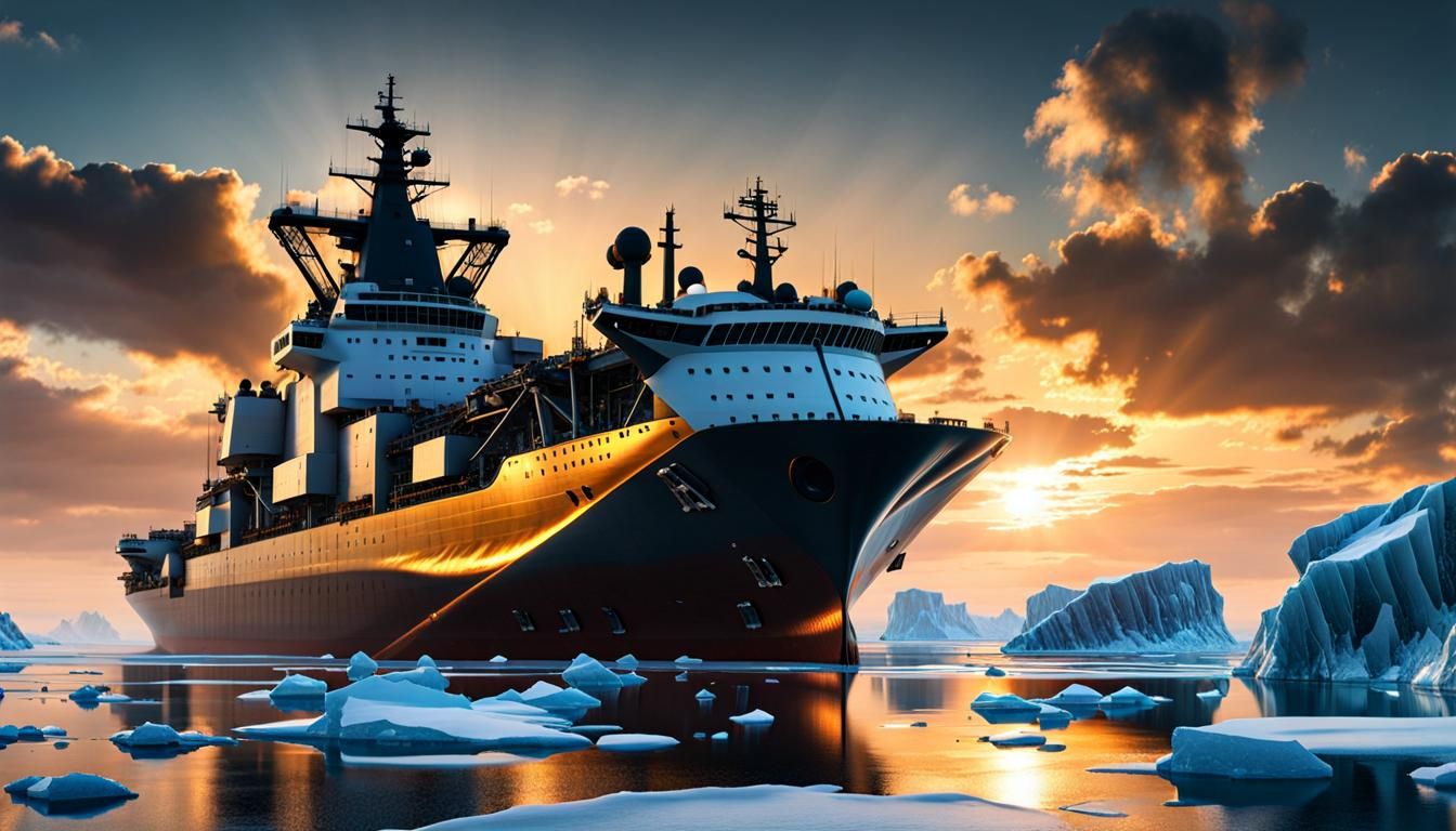 Futuristic Icebreaker Ship at Golden Hour