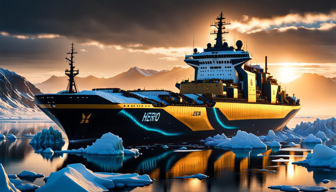 Futuristic Icebreaker Ship at Golden Hour