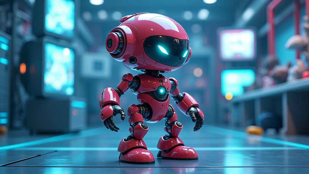 Futuristic Mecha Toy in Neon-Lit Industrial Style