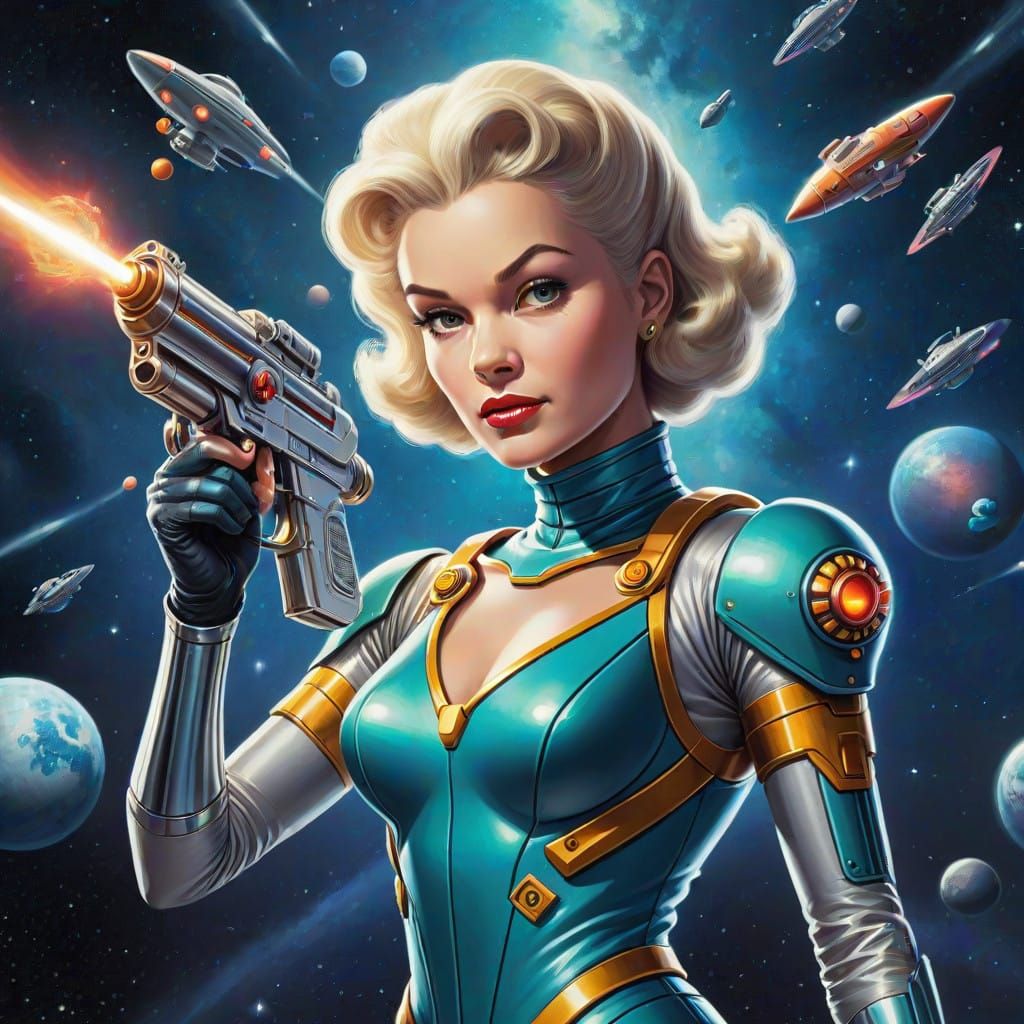 Cyberpunk Queen Empowered with Blazing Ray Gun