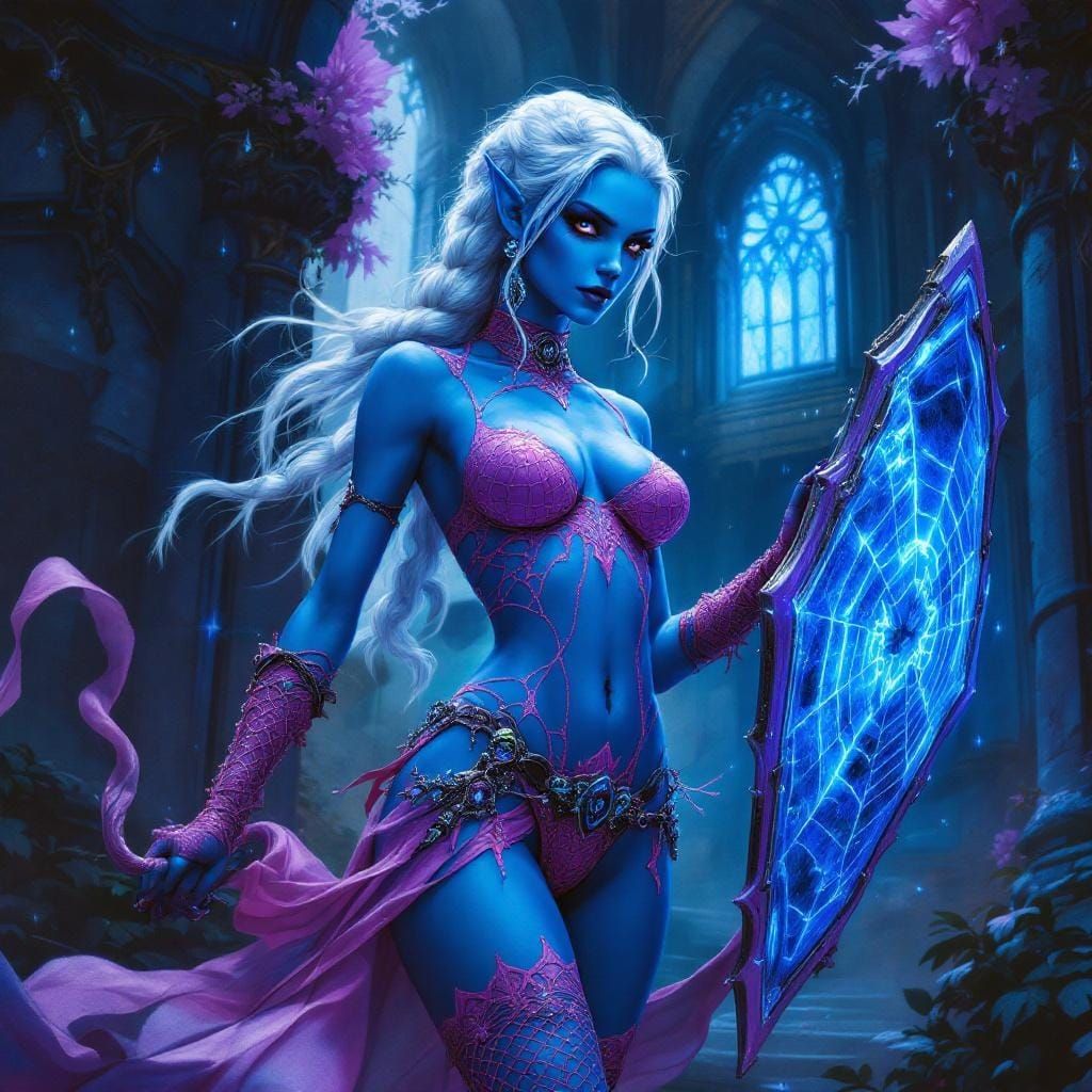 Blue Elf Cleric with Spiderweb Armor, Detailed Matte Paintin...