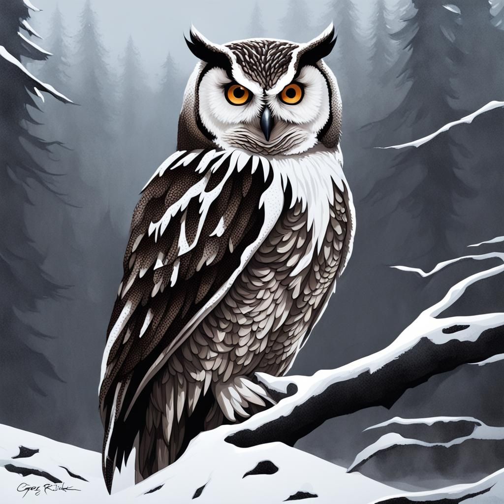 Sinister Winter Owl in Fantasy Style