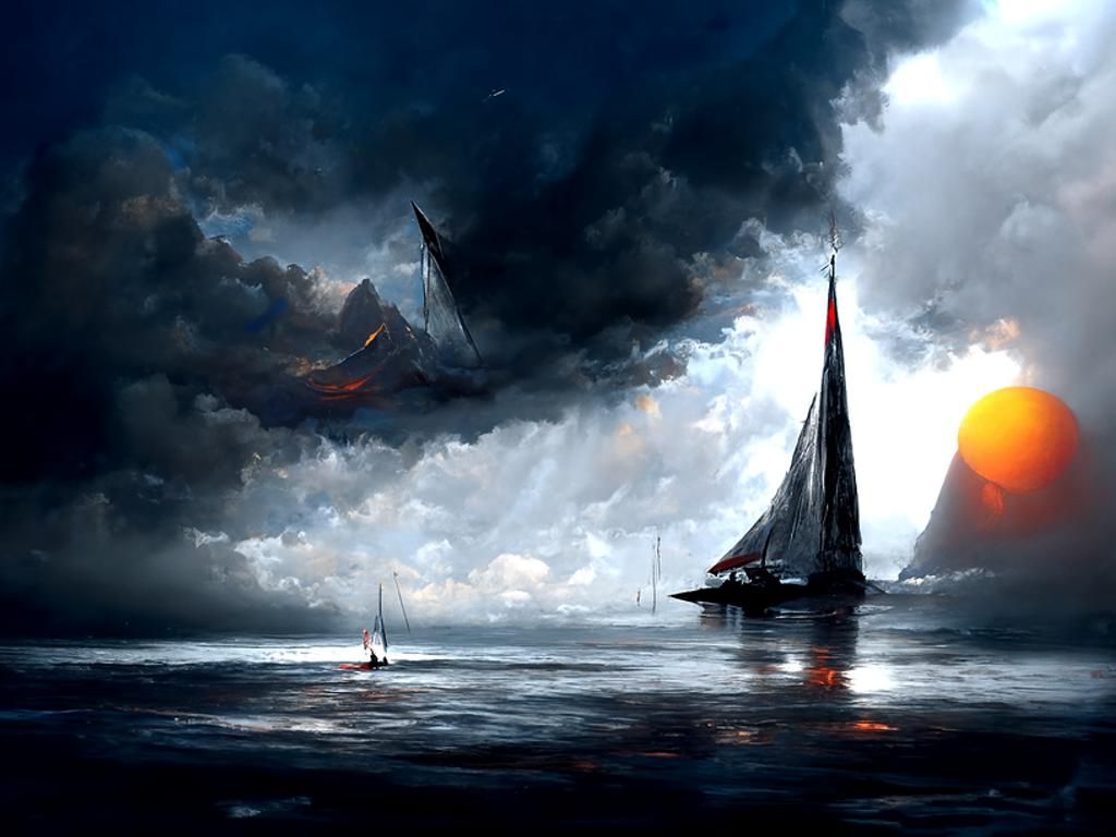 Sailboat on the Ocean: Digital Art, Romanticism Style