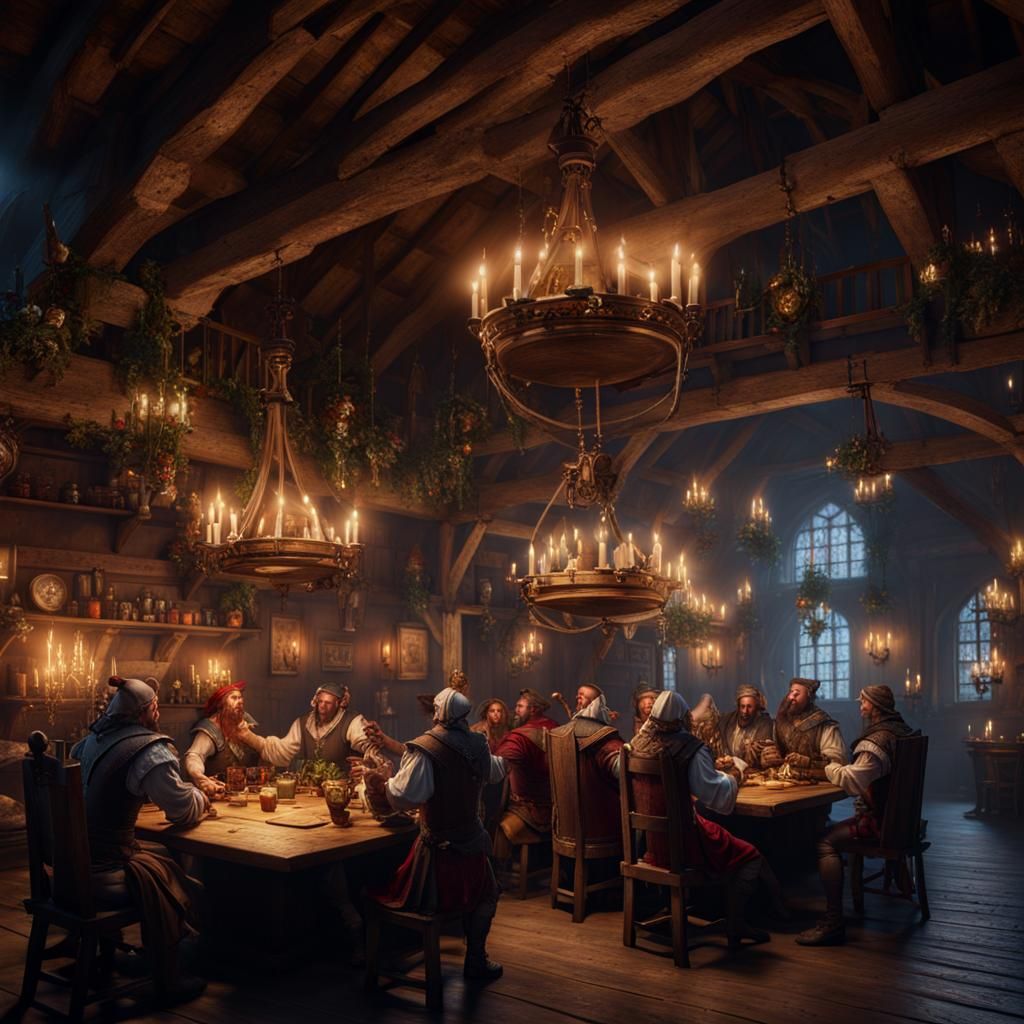 Lively Medieval Tavern Party with Fantasy Races