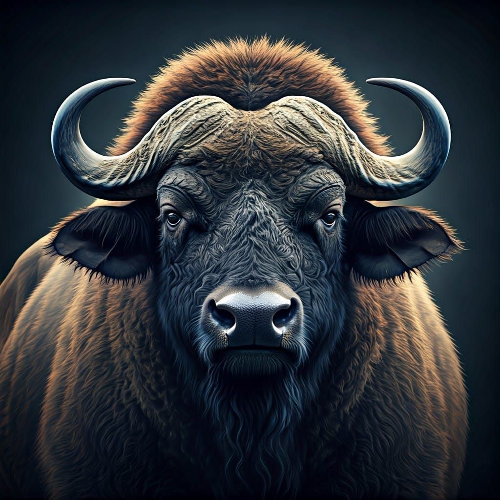 Hyperrealistic Buffalo Portrait in Sharp Focus