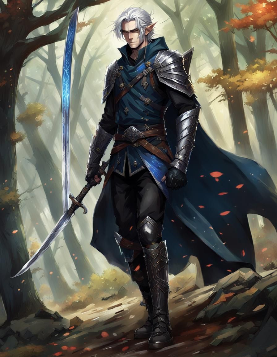 Dynamic Elf Bladesinger Portrait in Forest