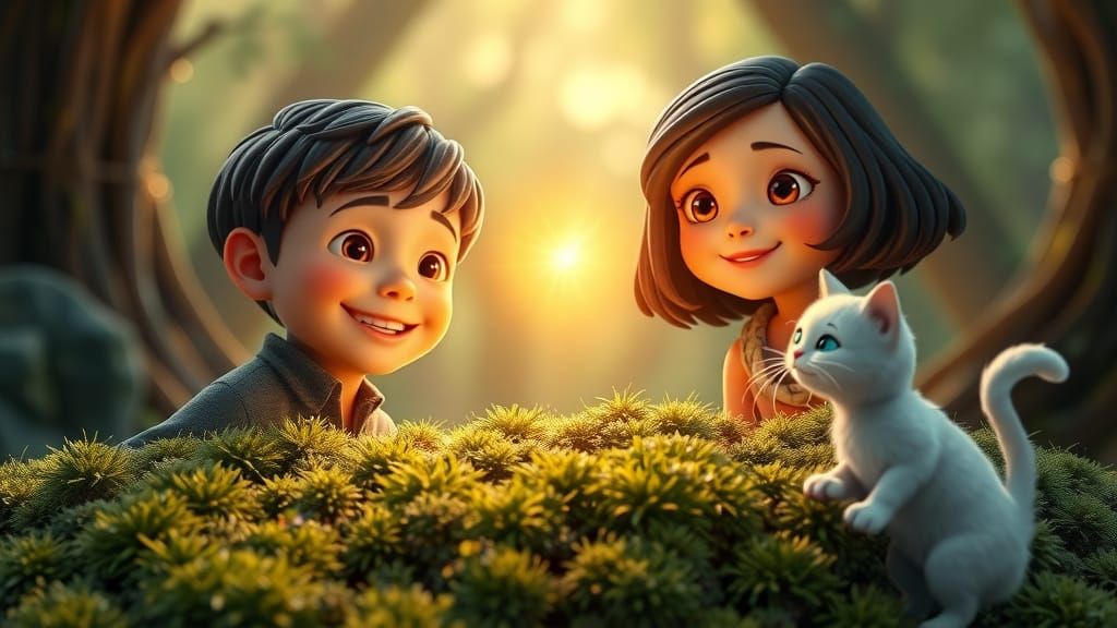 Kids Discover Golden Light: Cinematic 3D Illustration
