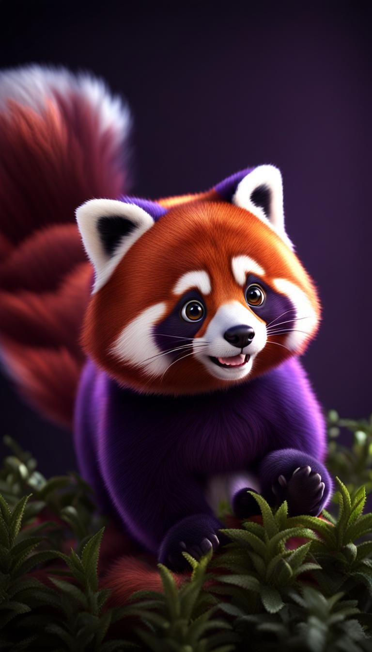 Happy Purple Red Panda 3D Render