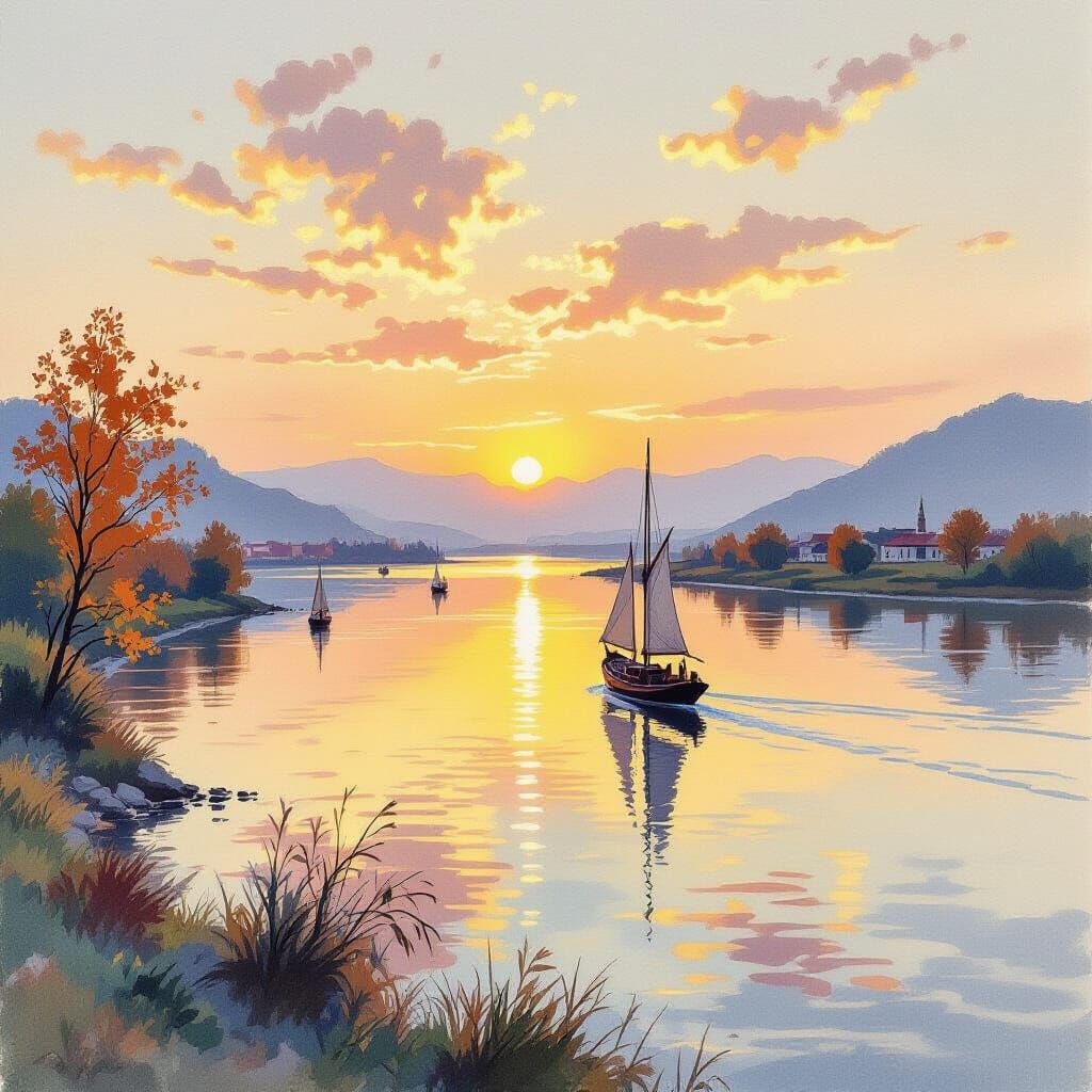 Yangtze River Autumn Sky Pencil Sketch