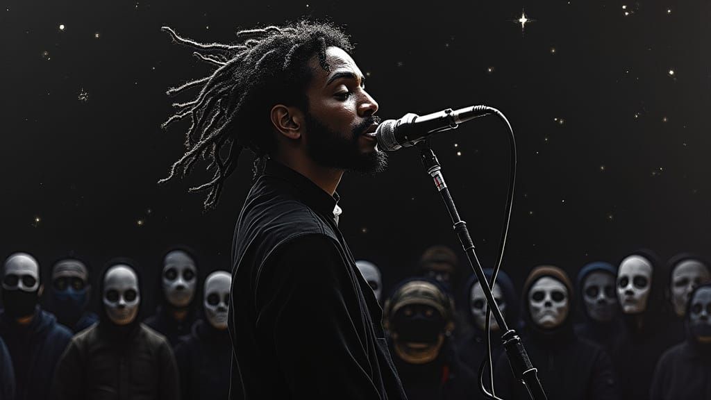 Surreal Concert Scene in Gritty Cartoon Style