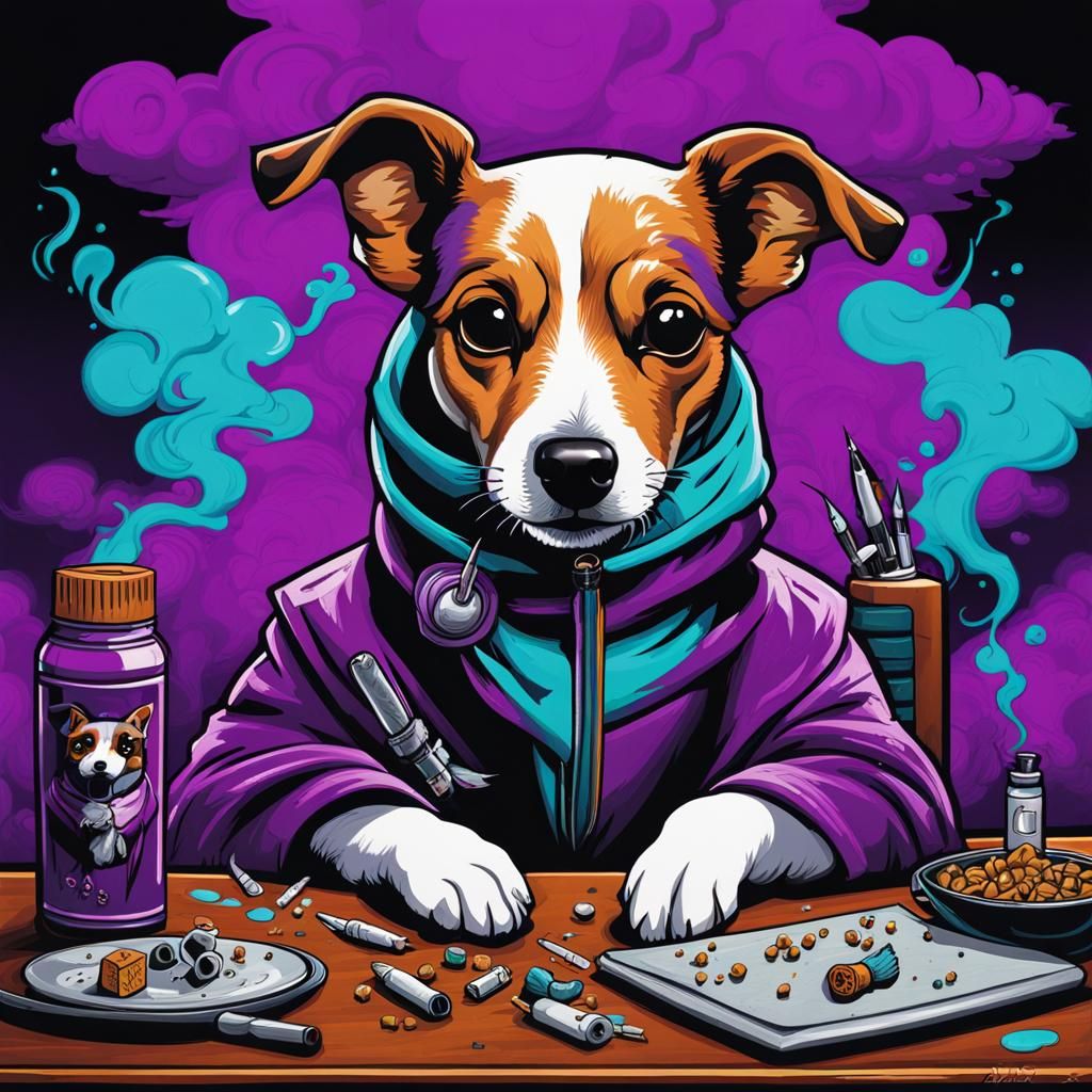 Ninja Jack Russell Terrier in Graffiti Art Style