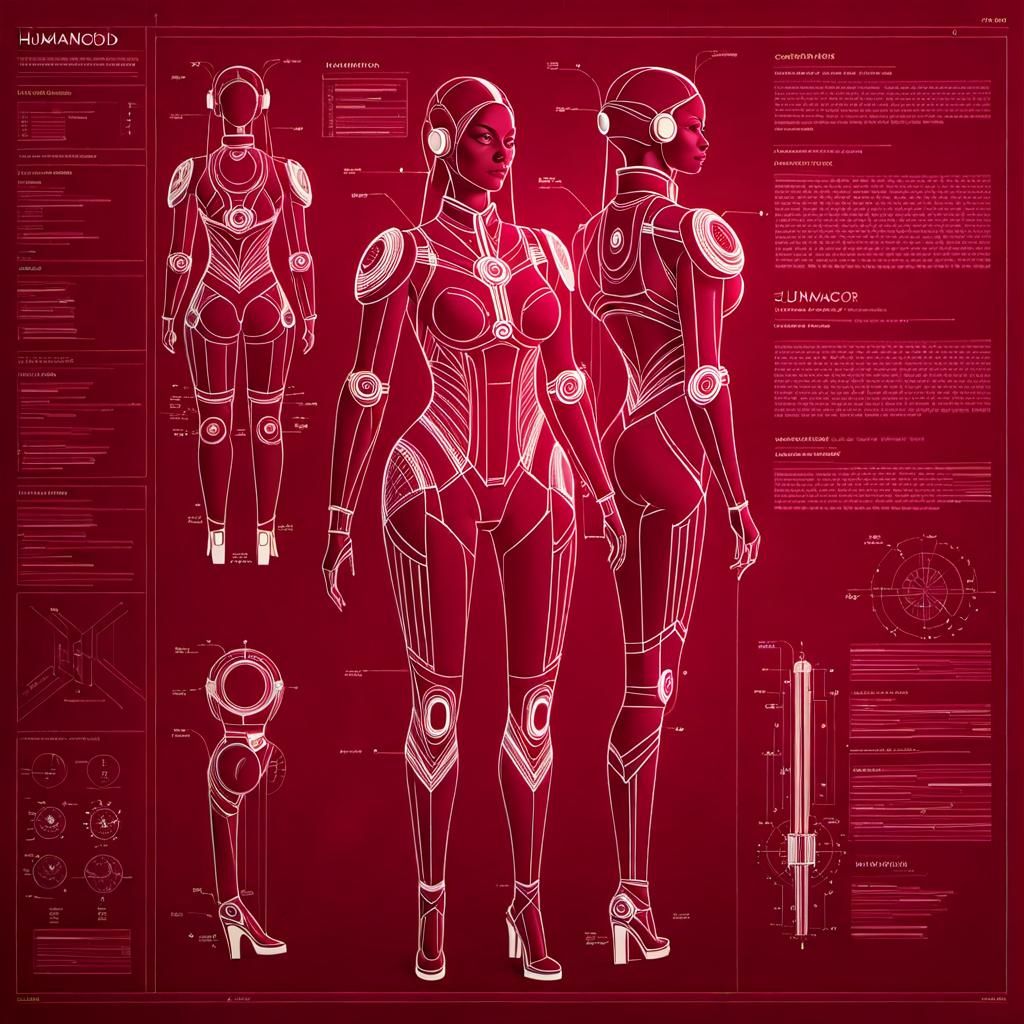 Technical Blueprint of a Futuristic Female Figure
