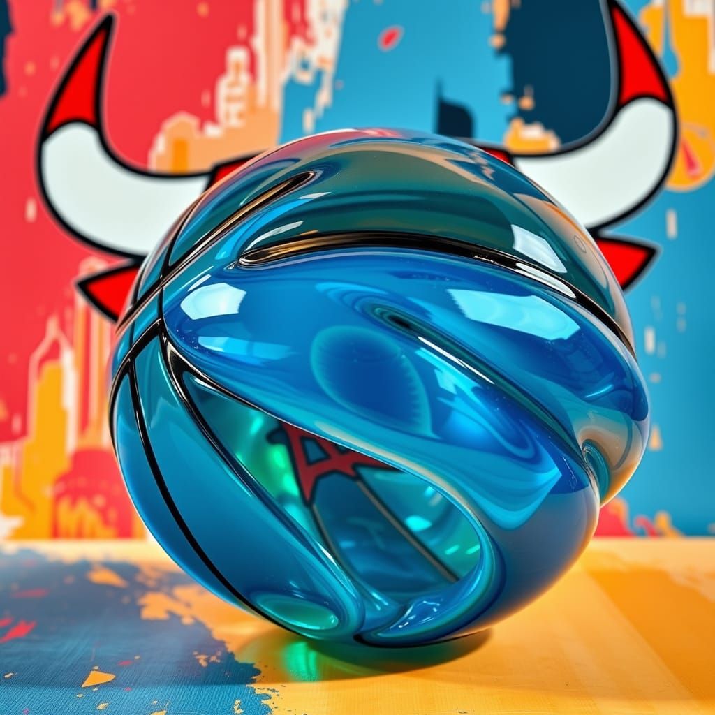 Abstract Blue Basketball with Chicago Bulls Backdrop