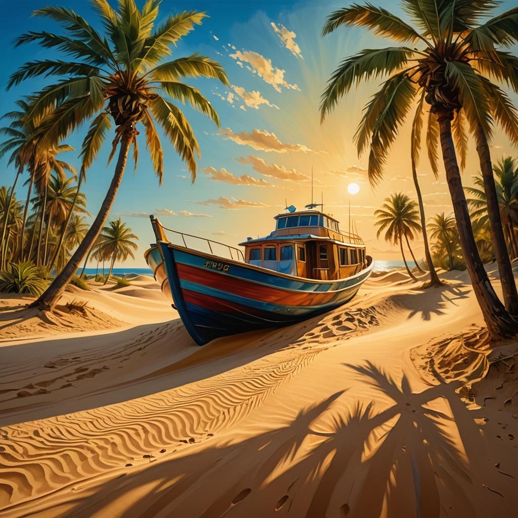 Surreal Desert Boat in Salvador Dali Style