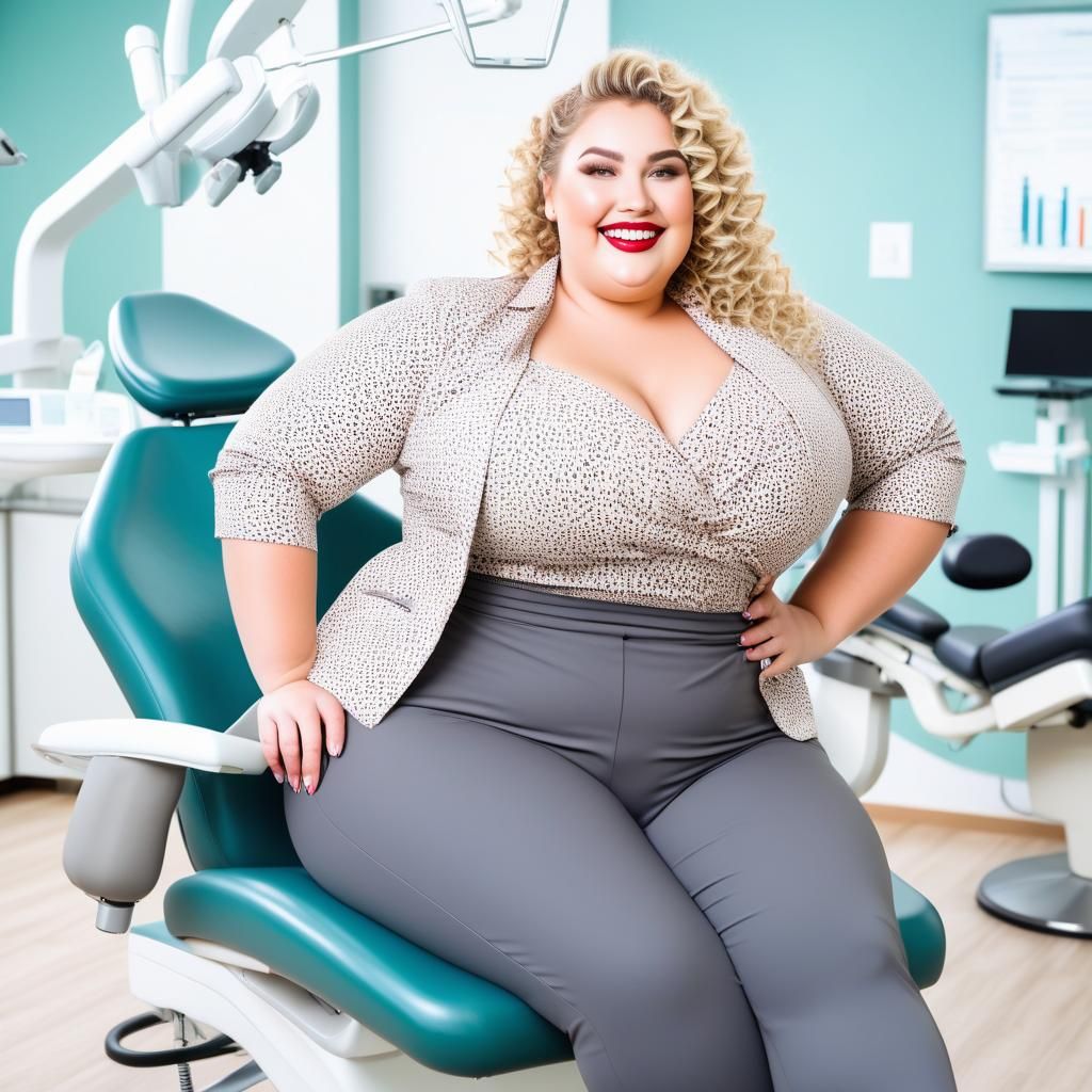 Curvy Blonde Patient in Dentist Chair