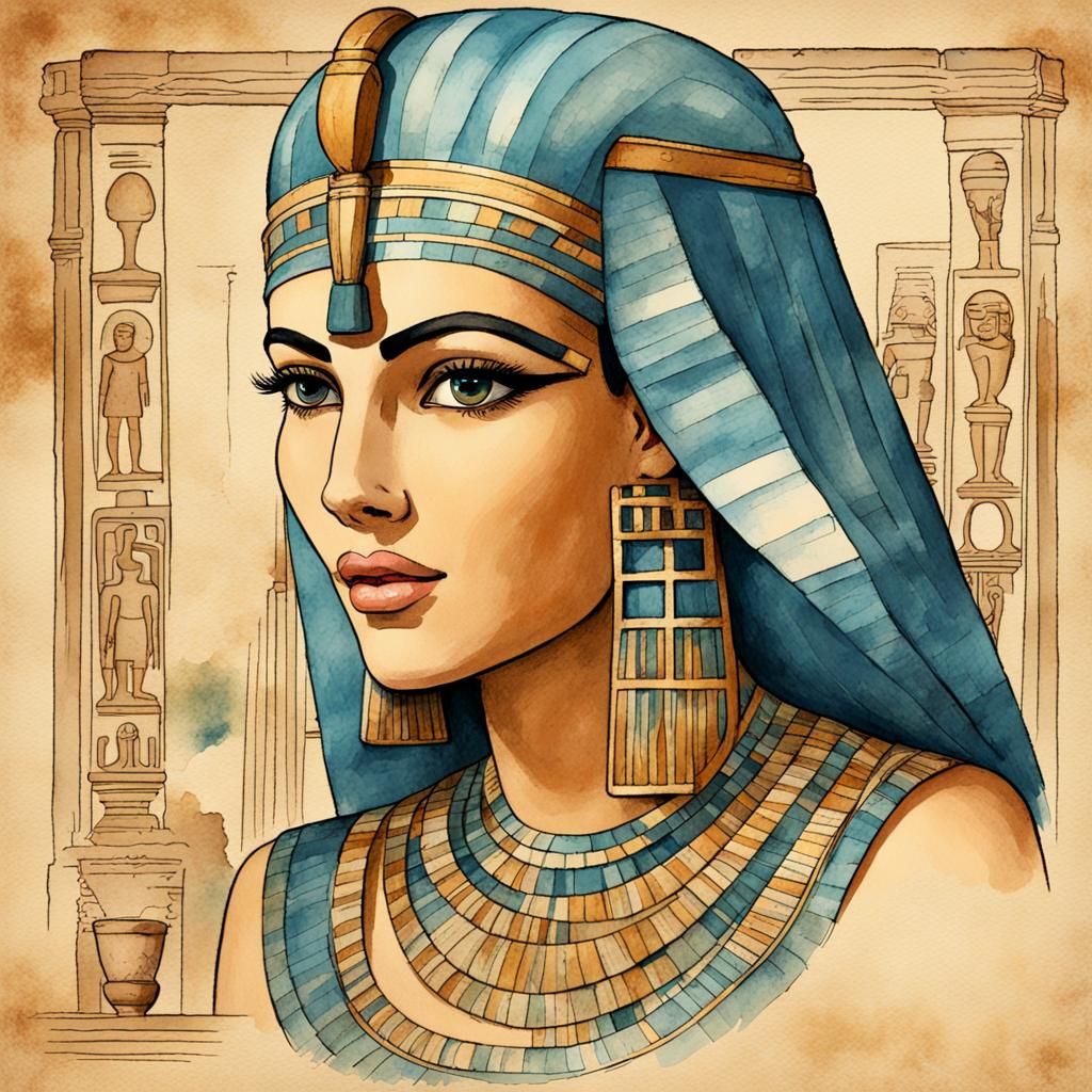 Egyptian Parchment Drawing of Woman Collecting Nile Water