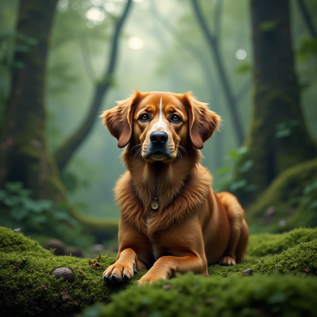 Dog Portrait in Lush Jungle, Photography Style