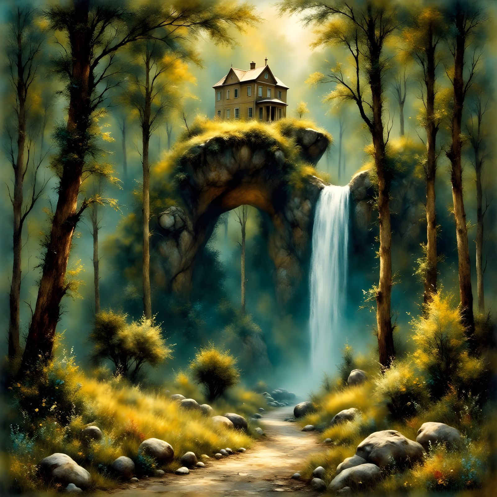 Whimsical Forest Scene in Impressionist Style