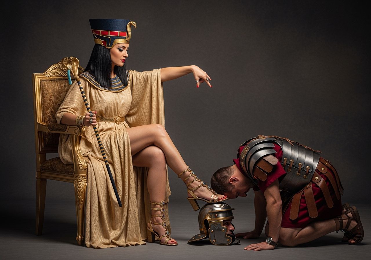 Egyptian Queen Enthroned, Roman Soldier Submits