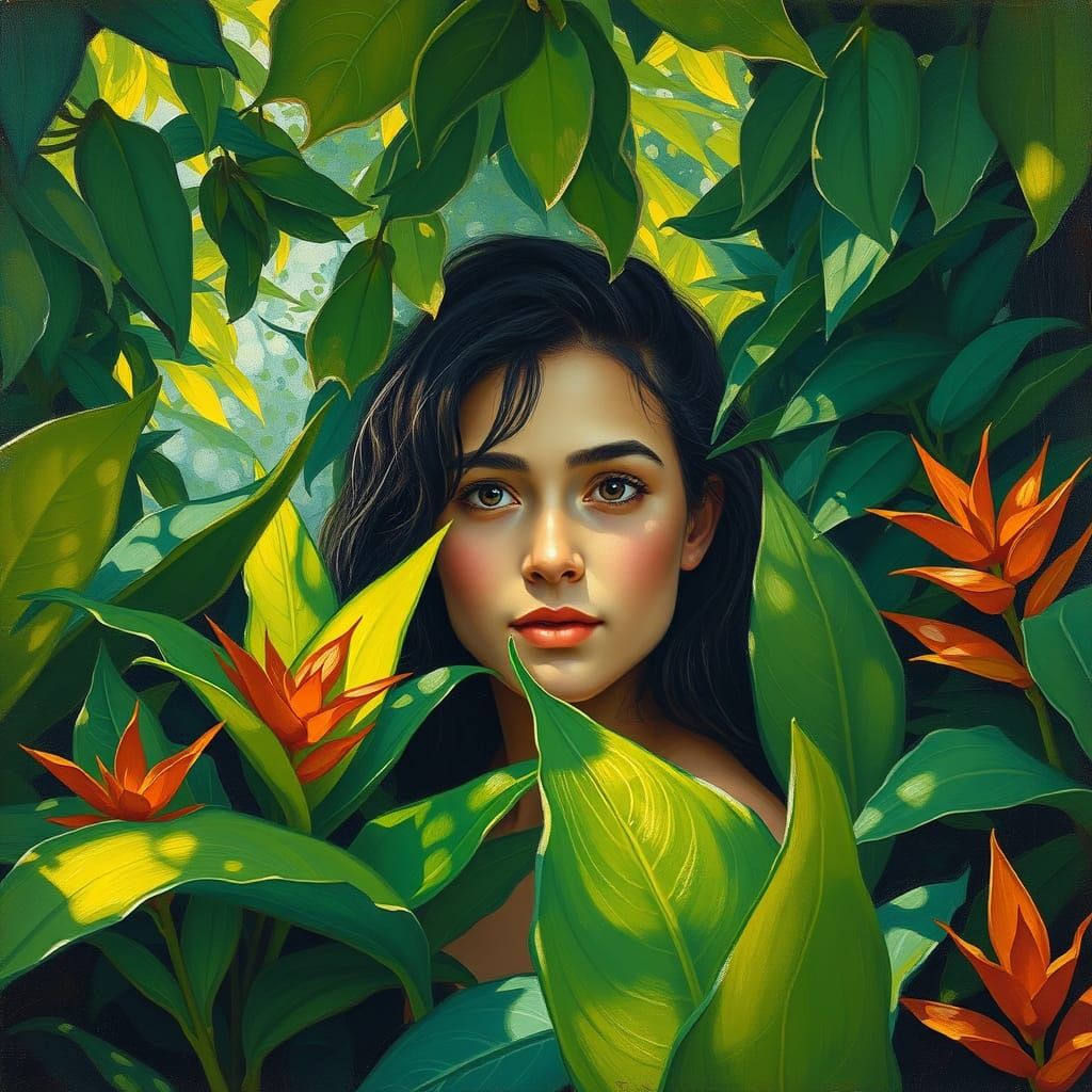 Lost Figure Amidst Tropical Foliage