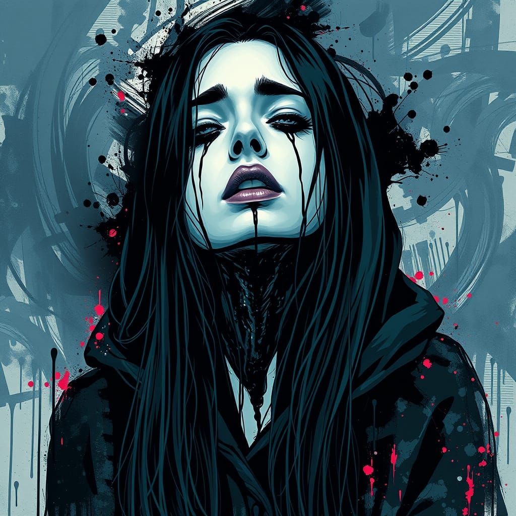 Melting Femme in Neon Noir Splatter Art