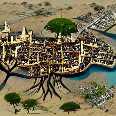 Medieval Port City Under Acacia Tree