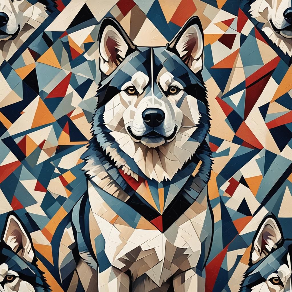 Cubist Siberian Husky in Geometric Fauvism Style