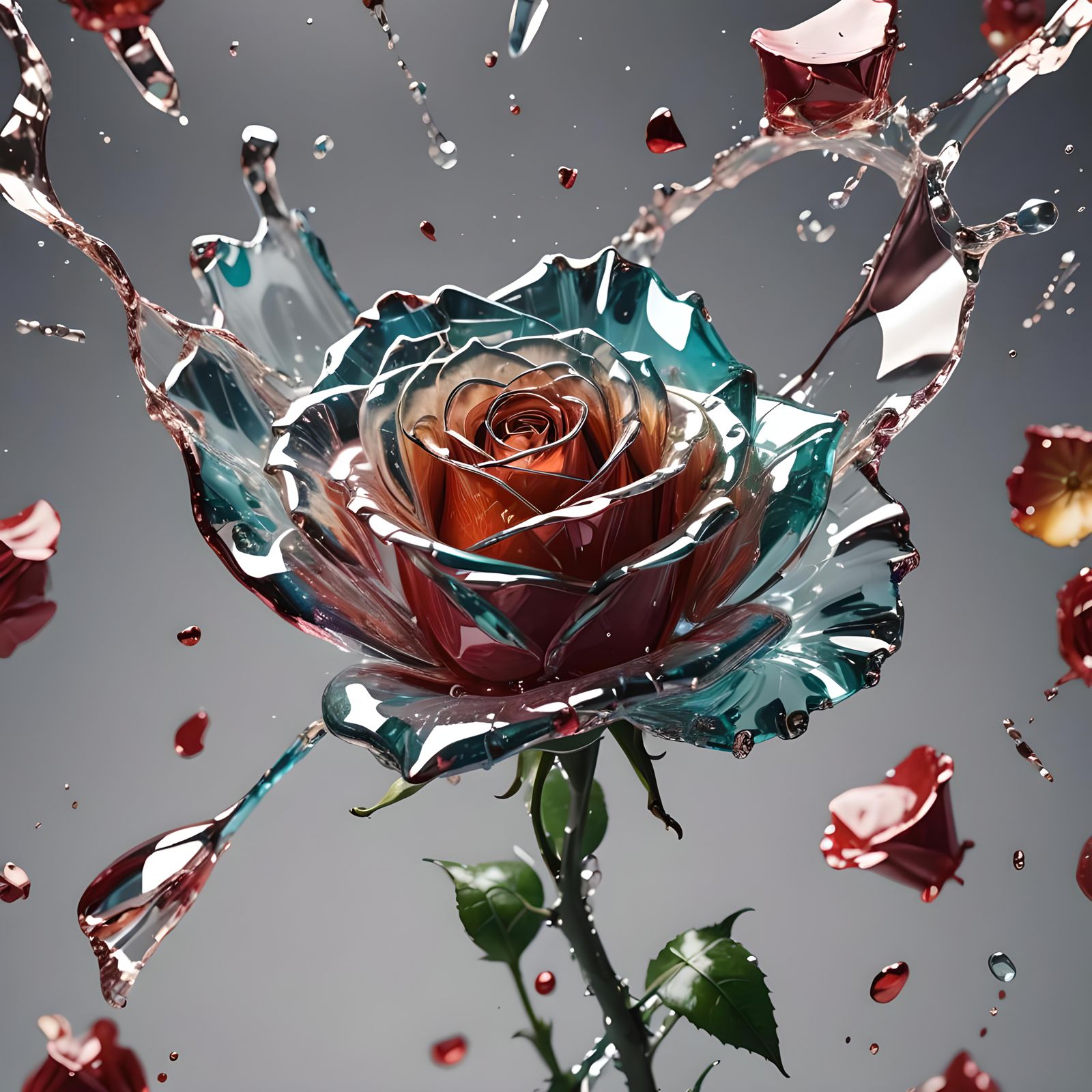Shattering Glass Rose: Hyperrealistic Slow Motion Art