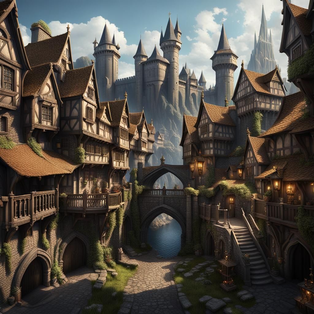 Detailed Medieval Fantasy City Concept Art