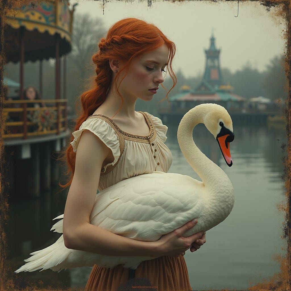 Redhaired Woman with Swan: Tintype Style