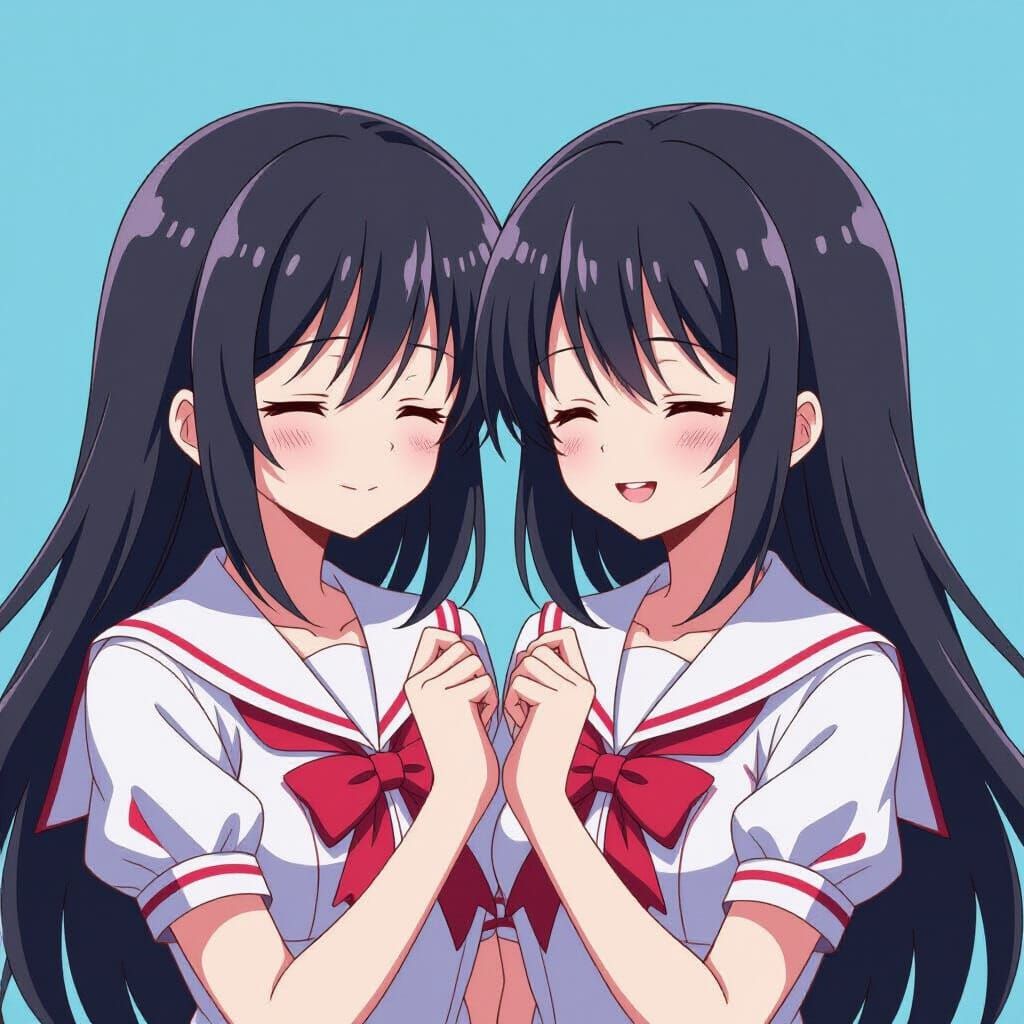 Anime Girls Forming Heart in Vibrant 3D Style