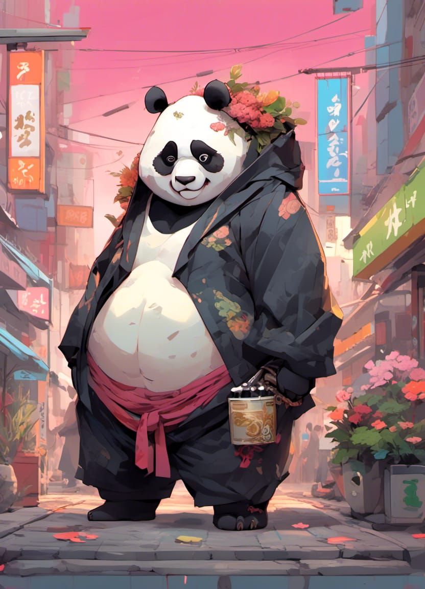 Anime Style Yakuza Panda Illustration