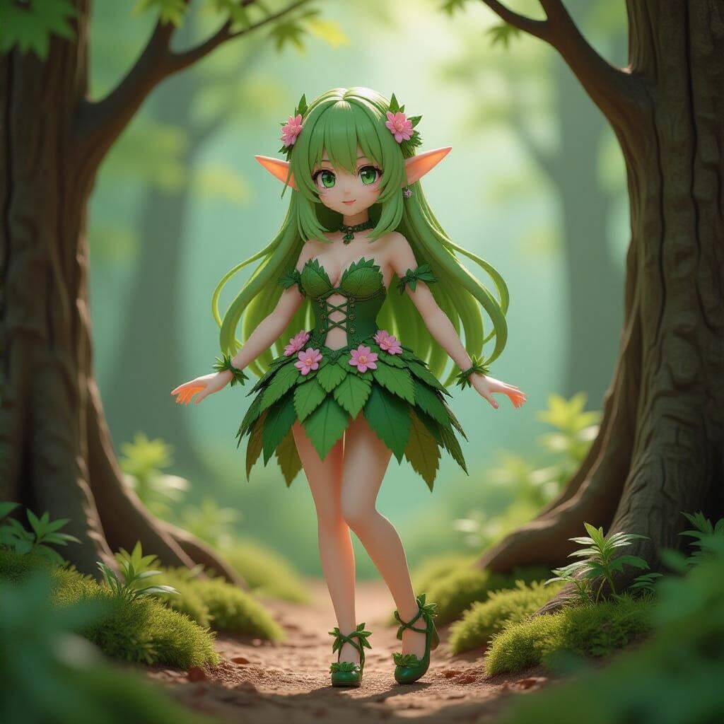 Elf Dryad Figure in Magical Forest Diorama