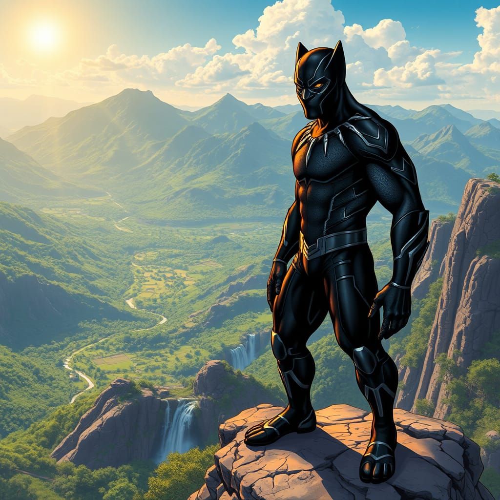 Black Panther Overlooking Kenya, Comic Book Art