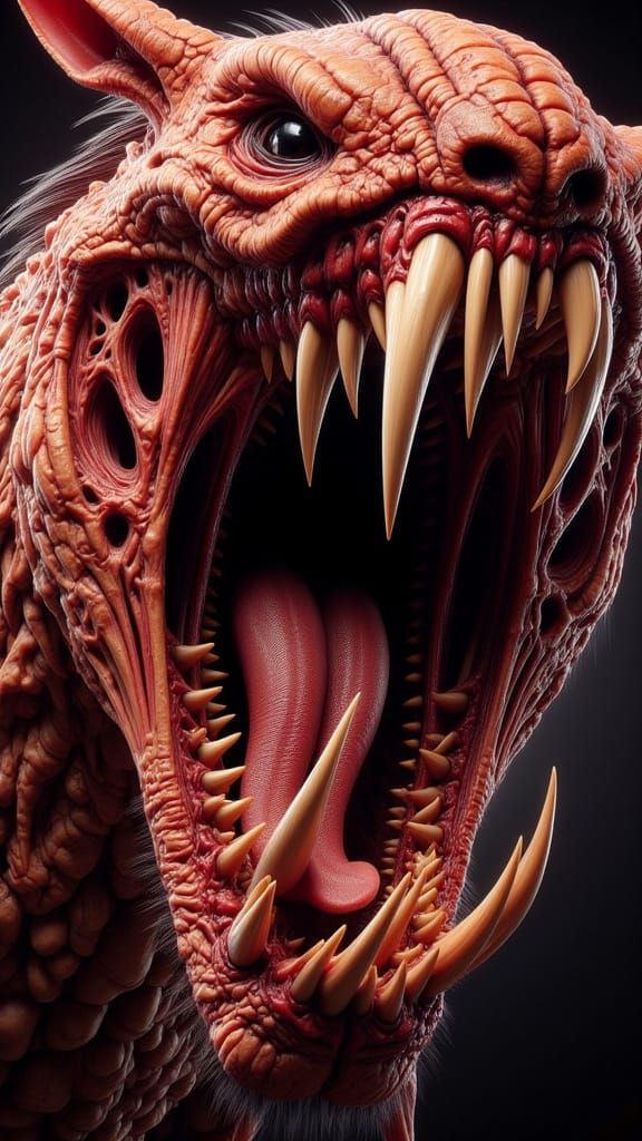 Sinister Jaws and Crimson Mouth in Double Exposure Style