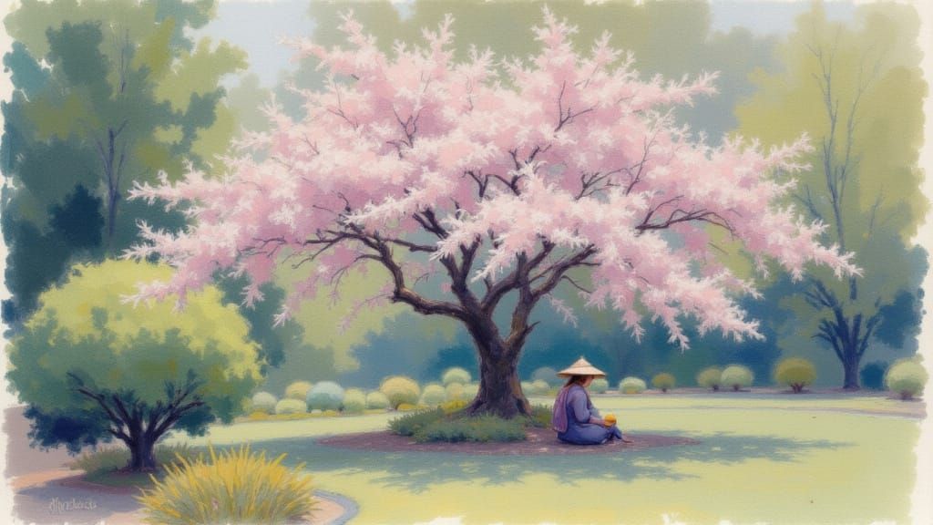 Soft Bloom in Serene Japanese Garden