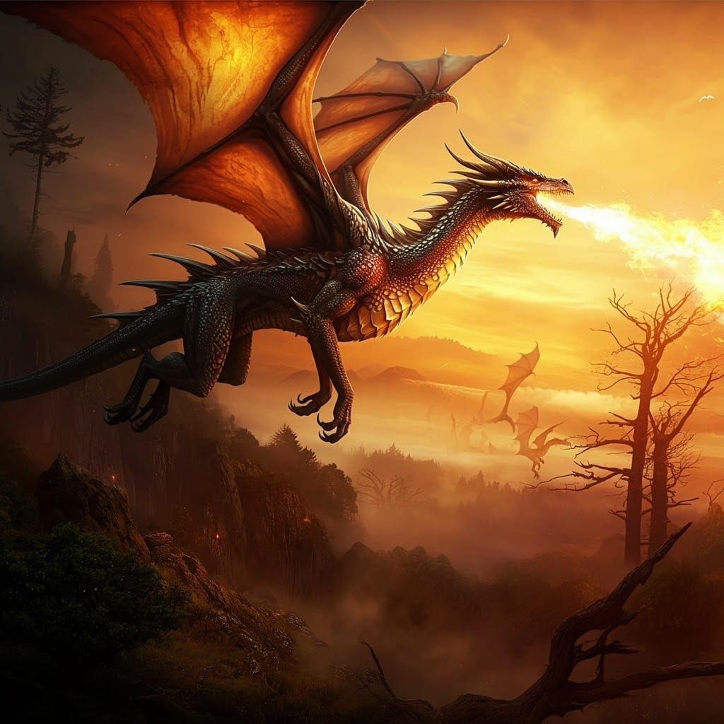 Majestic Dragon Soaring Over Mystical Realm