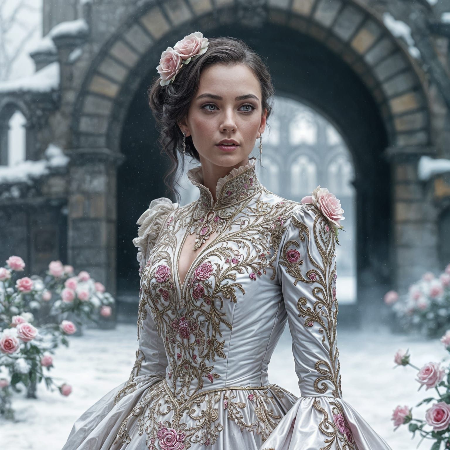 A Hyperrealistic Victorian Siren in Shimmering White