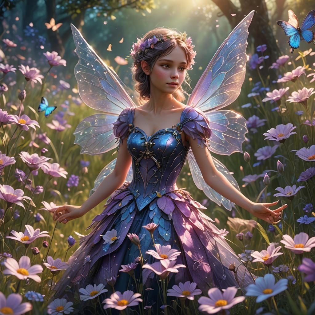 Fairy with Heart Flowers in Art Nouveau Style