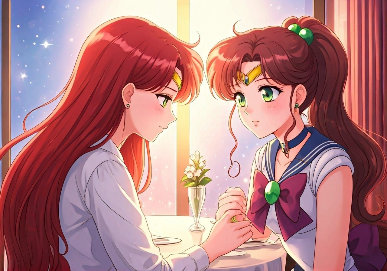 Anime Goddess Meets Sailor Star in Vibrant Restaurant Scene