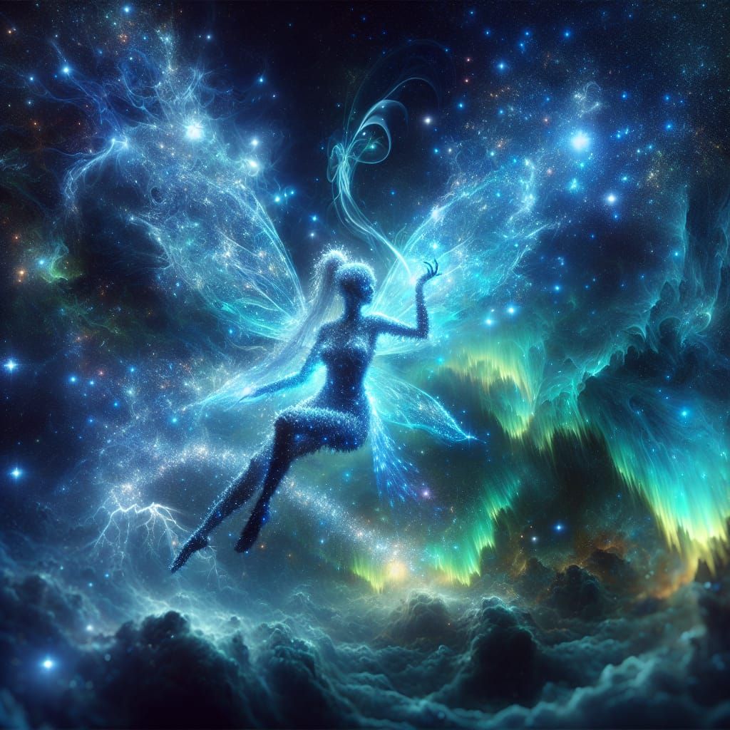 Ethereal Fairy Constructed of Glowing Blue Stars