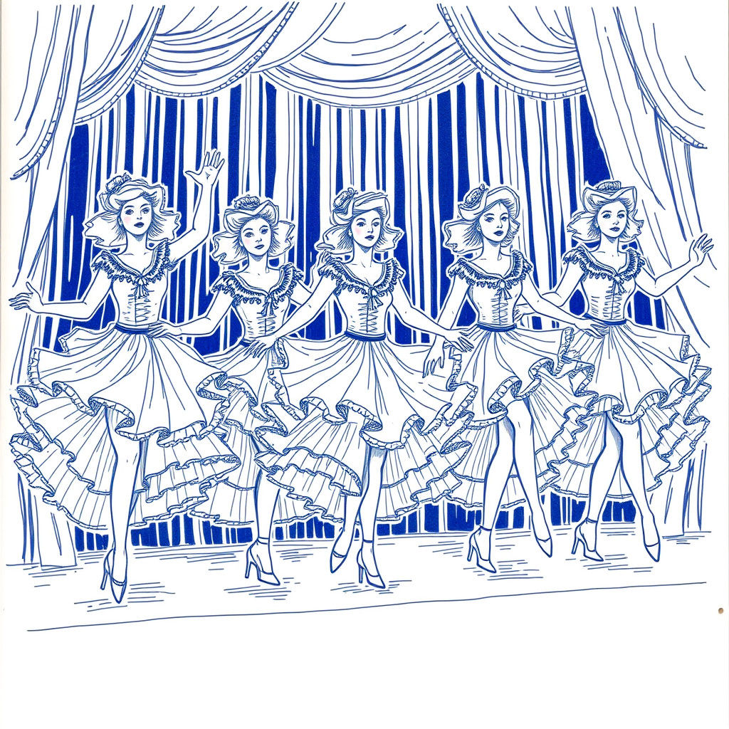 Moulin Rouge Dancers in Doodle Art Style