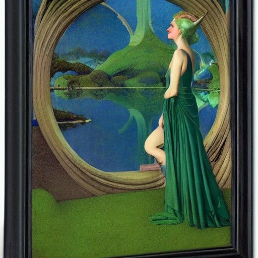 Ethereal Elven Woman in Golden Age Illustration Style