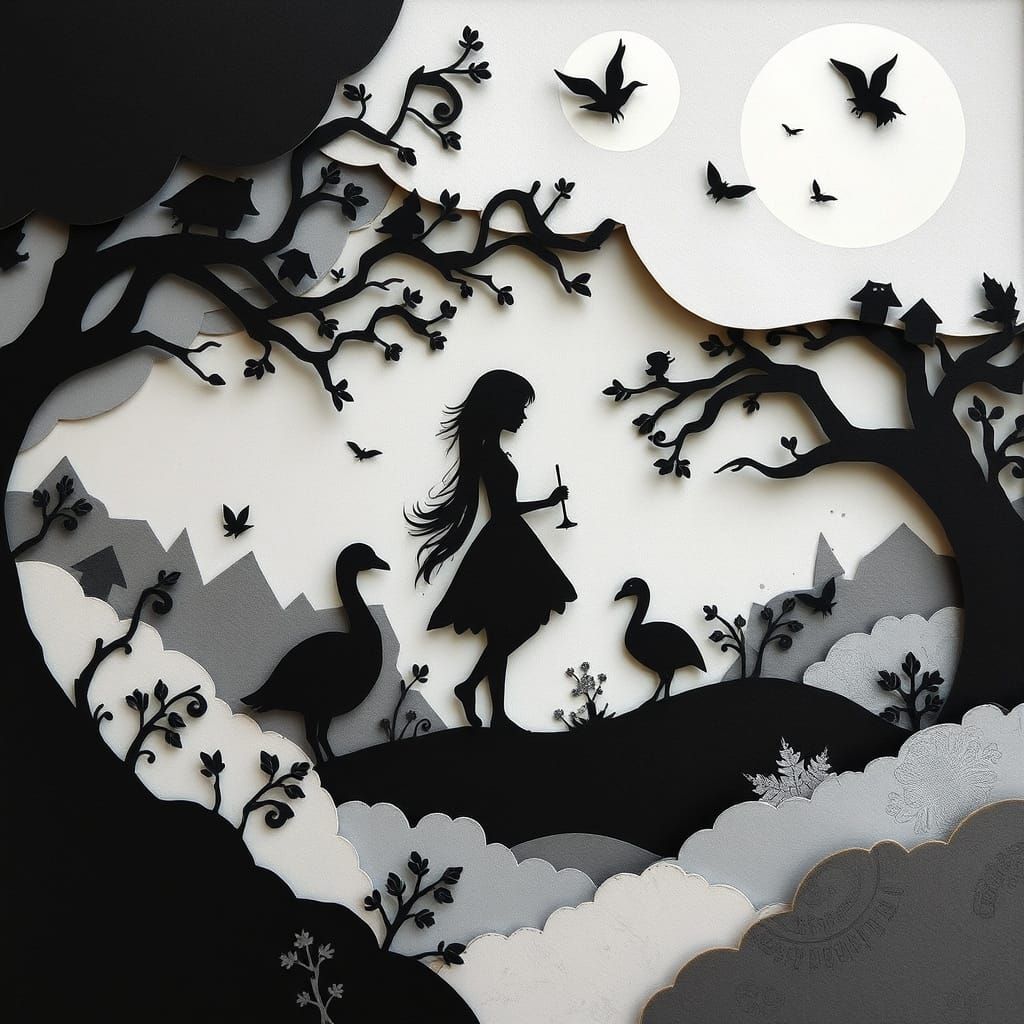 Whimsical Fairytale Scene of the Goose Girl in Layered Paper...
