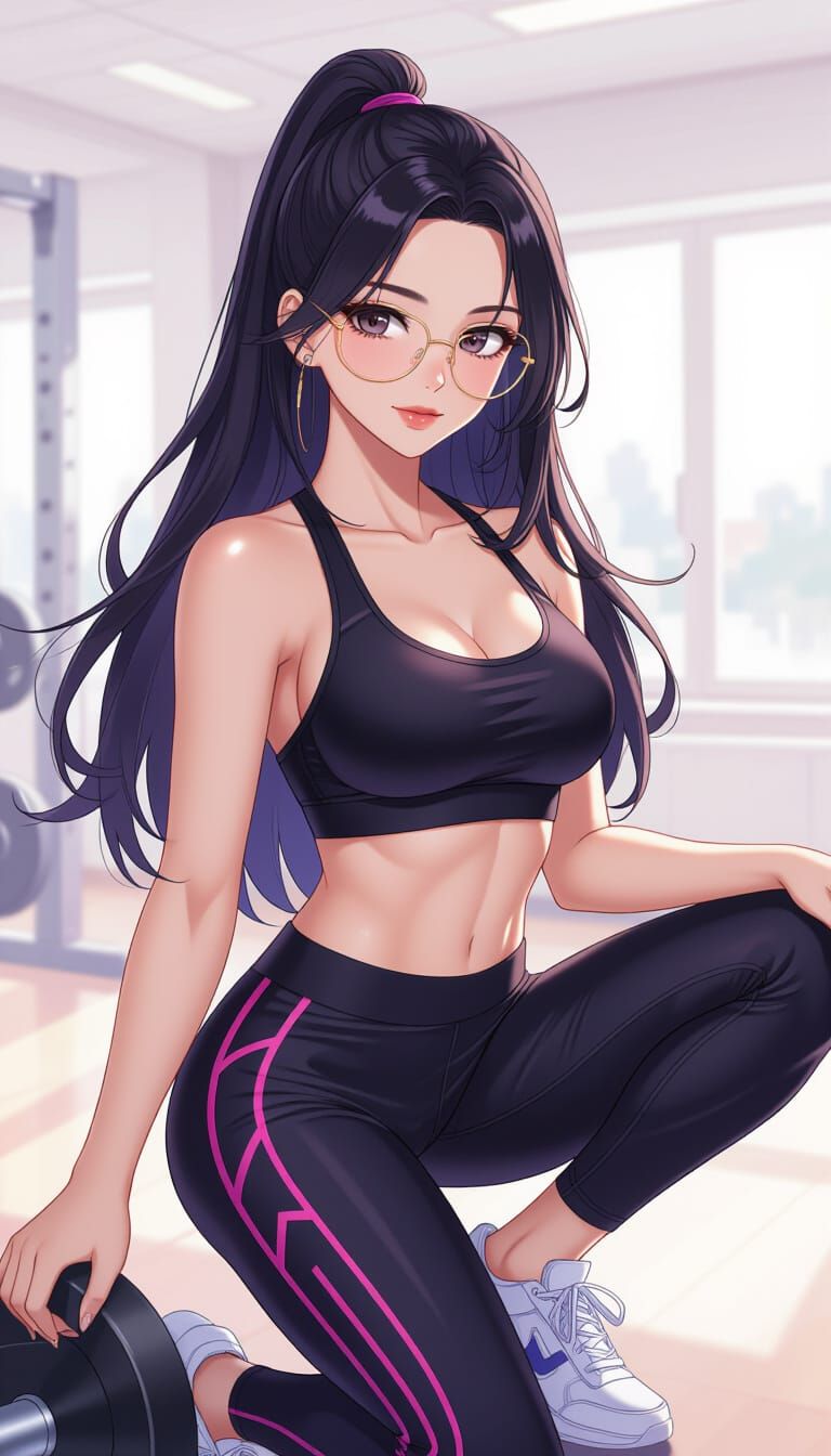 Anime Woman in Gym with BLACKPINK Aesthetic