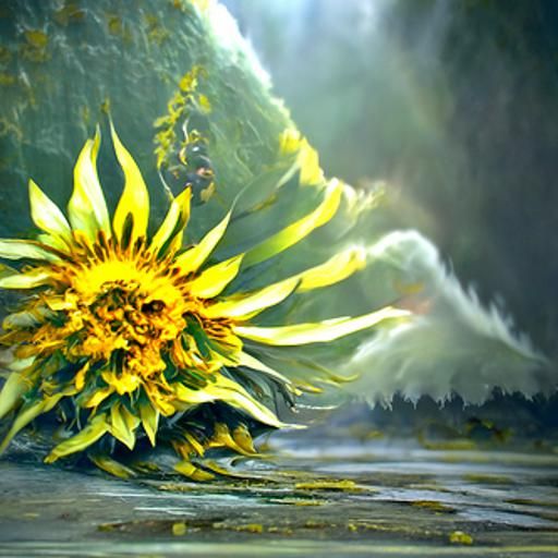 Radiant Sunflower in Misty Light: Oil Painting