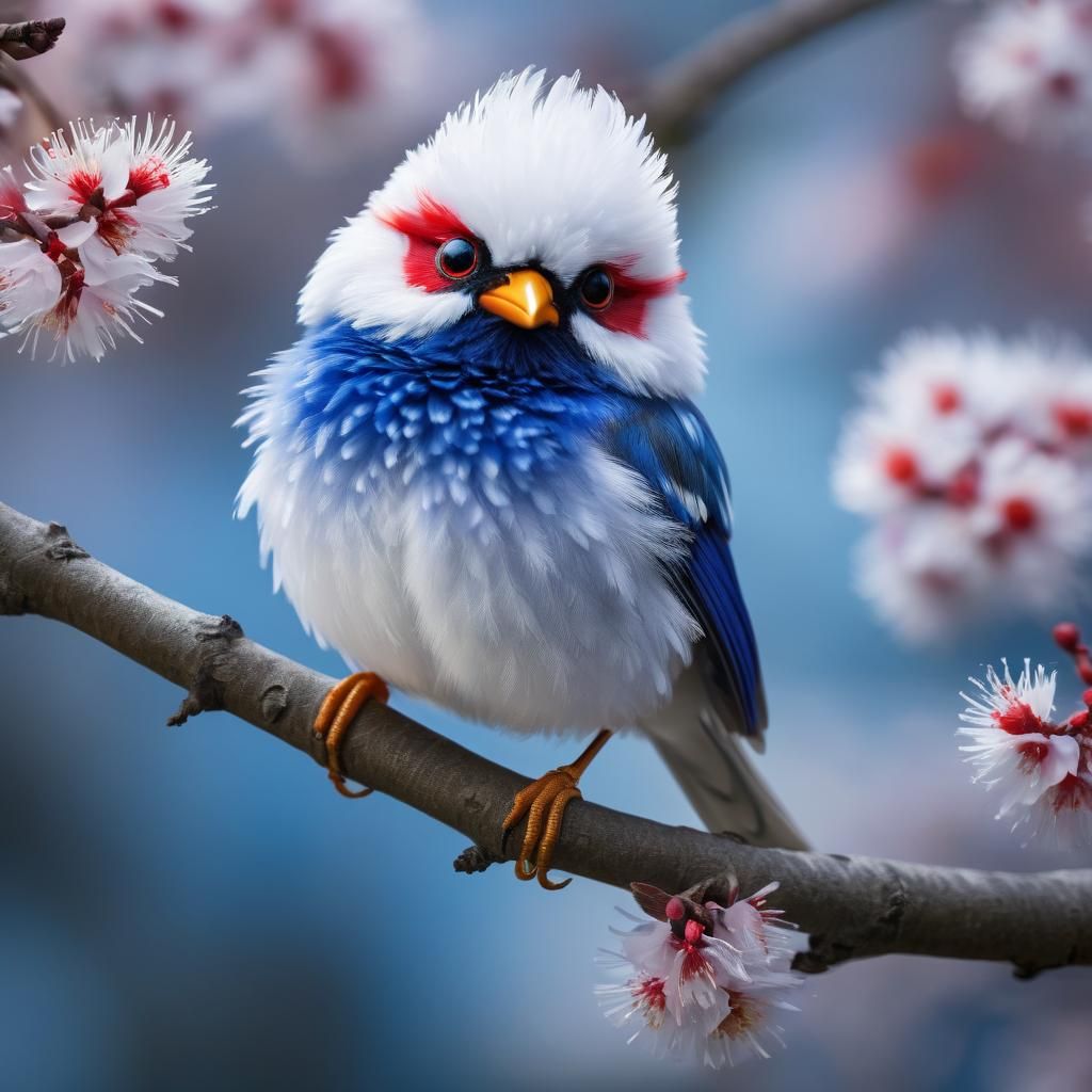Cute Ombre Bird on Flowering Branch