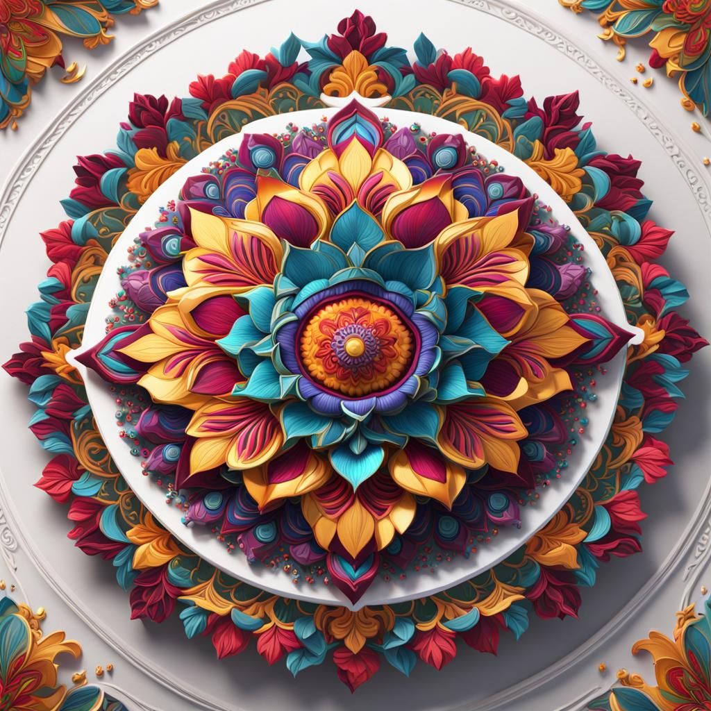 Colorful Floral Mandala on White Background